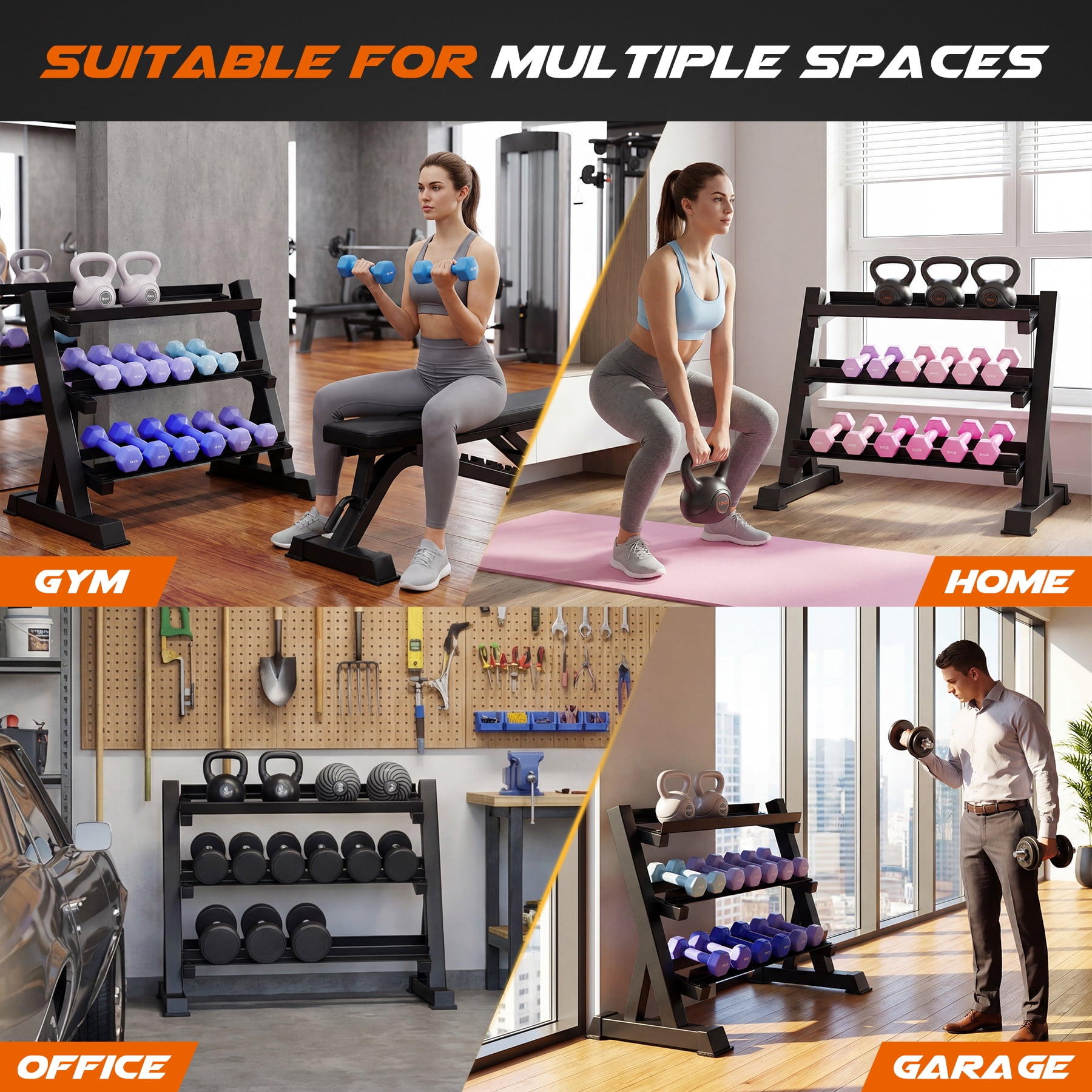 Dumbbell Rack, Dprodo Adjustable Dumbbells Storage Rack 3 Tier Hex 1100lb Weights Rack Holder Home Gym Storage Organizer