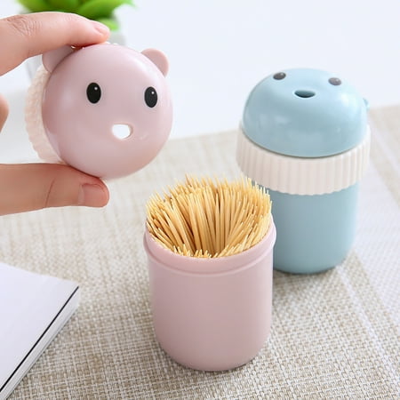 

jiaroswwei Toothpick Box Cartoon Bear Pattern Rotating Cover PP Household Toothpick Bottle for Kitchen