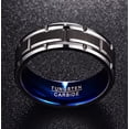 thumbnail image 2 of 8mm Brick Pattern Tungsten Ring for Men Silver Blue Wedding Band with Beveled Edges and Grooves Brushed Finish, 2 of 6