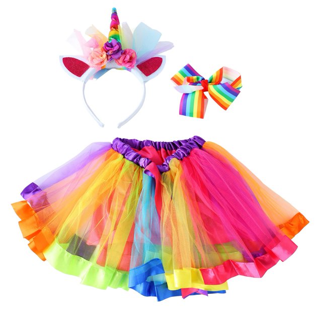 Falda colorida para niños, conjunto de disfraz de dibujos animados, falda de Ballet para niña con diadema con pinza para el pelo