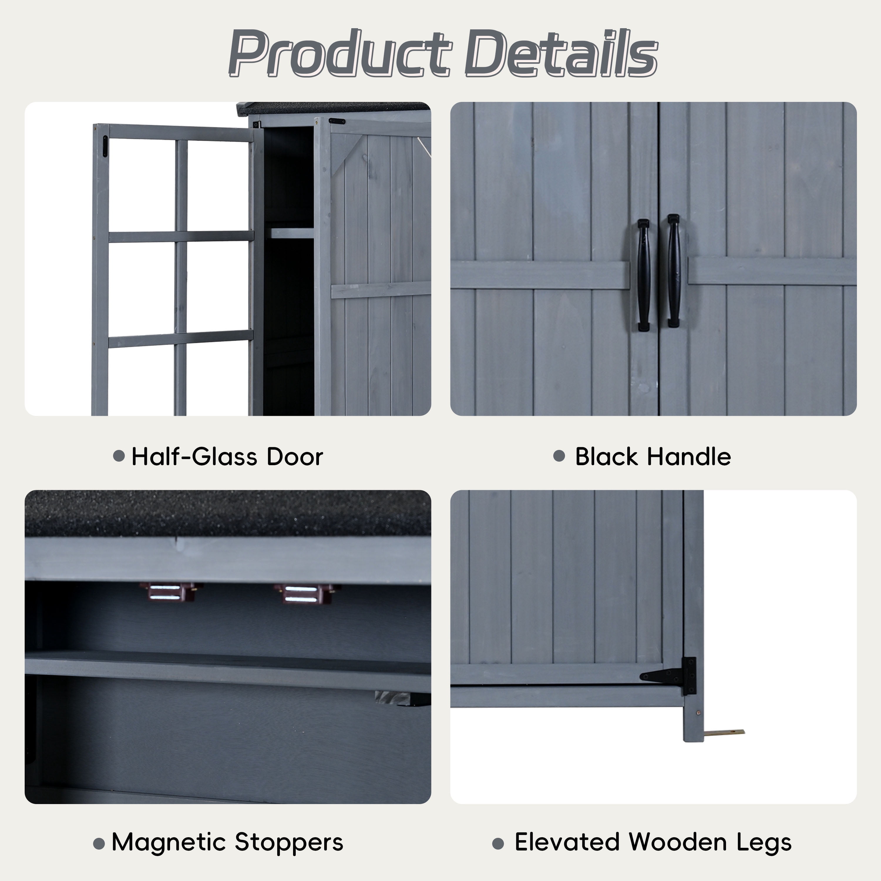 Harper & Bright Designs Patio Garden Shed Storage, Wood Outdoor Storage Cabine with Doors and Shelves Drawers, Tall Patio Shed with Workstation and Waterproof Roof for Backyard, Gray