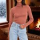 thumbnail image 2 of Tops de encaje para mujer,Blusa informal de terciopelo de manga larga para mujer, cuello alto, poliéster con lentejuelas, largo regular para uso diario, sopatenor, 2 of 9