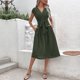 thumbnail image 1 of Puntoco Vestido Simple De Verano Con Cordones En La Cintura Y Manga Voladora, Vestido Largo De Manga Corta Con Cuello Redondo, Verde Militar M,Regalos Para Mujer Joven, 1 of 9