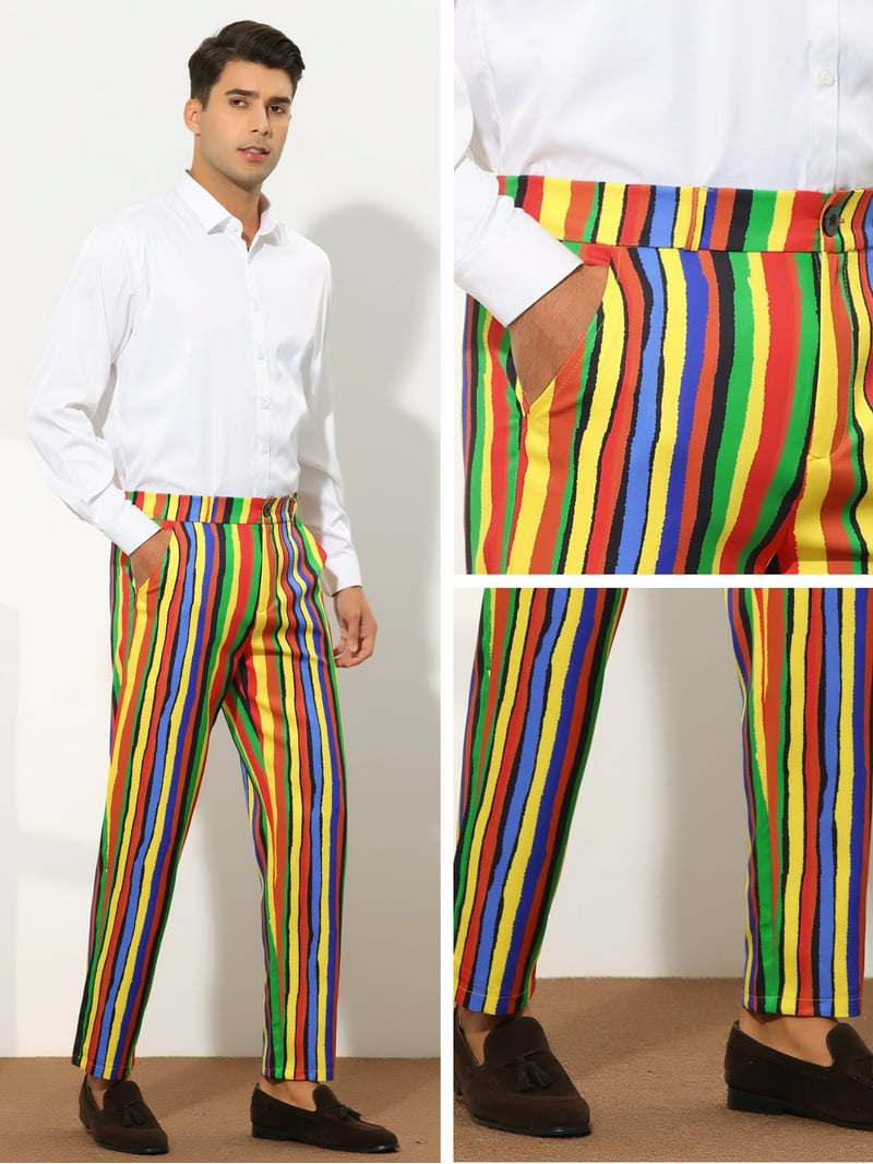 Unique Bargains Men's Striped Dress Pants Color Block Rainbow