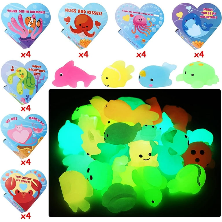 28 Pack Valentines Day Gifts for Kids, Valentine Mochi Squishy Toys Filled  Hearts with Valentine Cards for Kids School Classroom Exchange Prizes