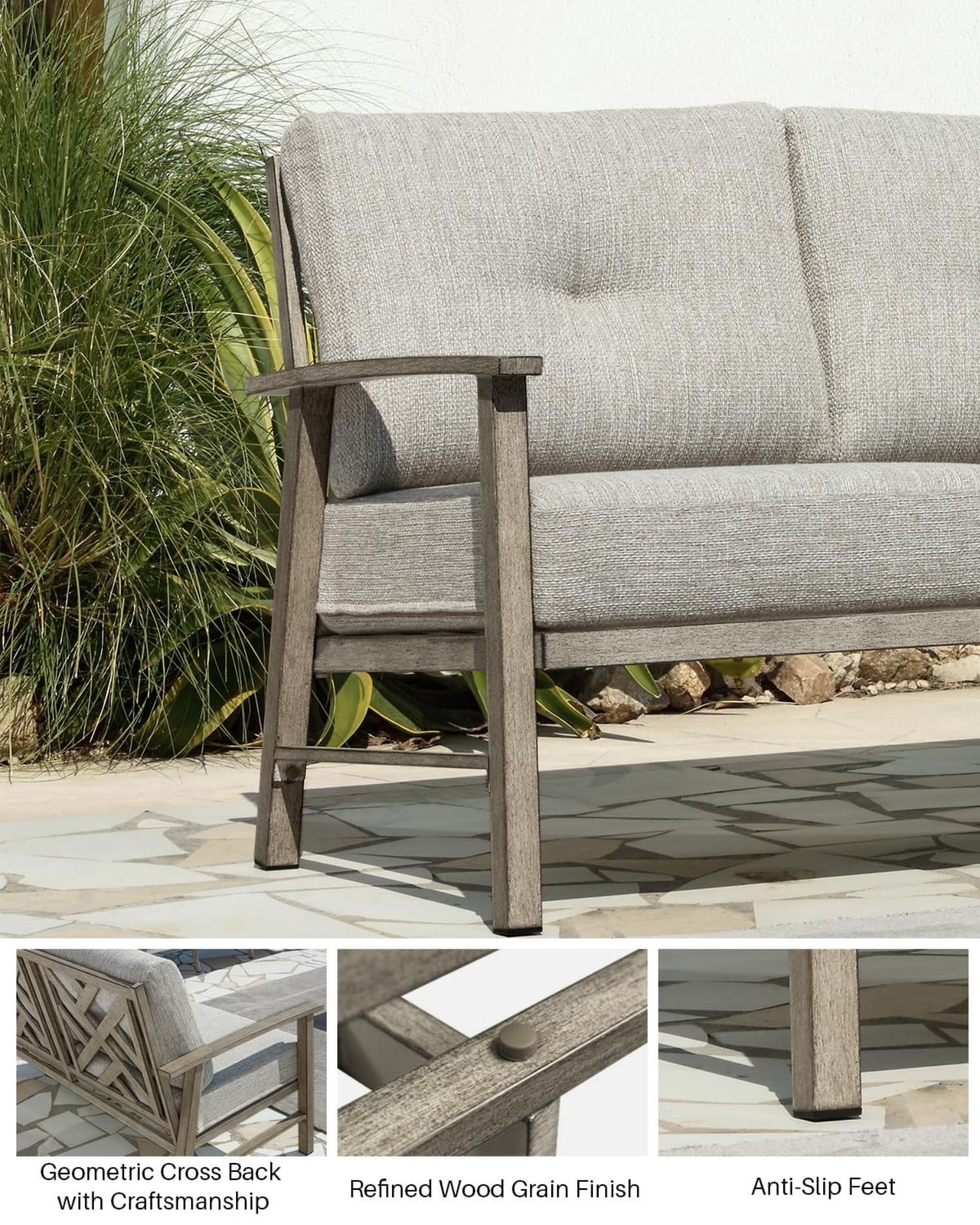 Patio Furniture Loveseat Sofa, Outdoor Aluminum Patio Couch with 5.9" Thick Cushions, All Weather 2-Seat Outdoor Conversation Sofa, Modern Patio Loveseat for Garden, Backyard, Porch, Dark Gray