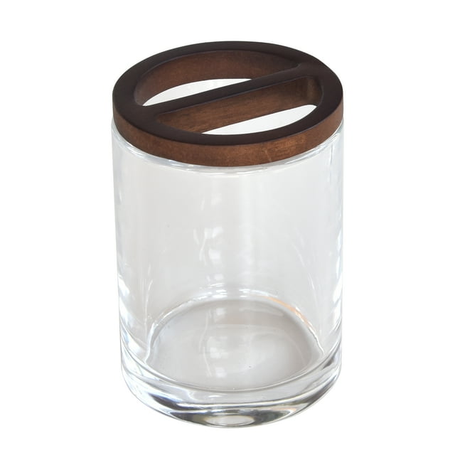 BHG Acacia Wood Glass Toothbrush Holder