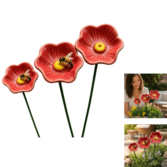 ZZAIXHL 6PCS Ceramic Bee Watering Station,Ceramic Blossoms for Bees,Pastel Flower Water Cups Design Welcomes Pollinator & Butterflies,Handmade Flowerblossoms for Patio Yard Garden & Water