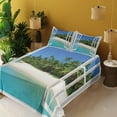 thumbnail image 3 of Ambesonne Ocean Fitted & Top Sheet Set with Shams, Paradise Island Palm Tree, White Green Blue, 3 of 7