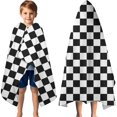 thumbnail image 3 of Black and White Checkered Pattern Hooded Bath Towel，60"x35" for Ages 3 To 12 Kids, Quick Dry Lightweight Soft Microfiber Hood Beach Towel Cover Up for Kids, 3 of 7