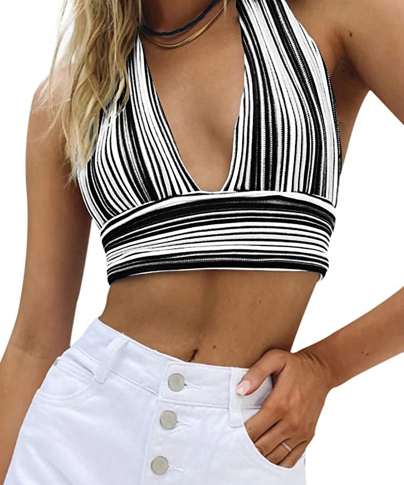 black and white striped halter top