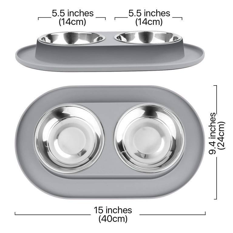 Frewinky Dog Bowls,Ceramic Dog-Food Bowl and Water Bowl Set for  Medium/Small Sized Dogs,No Spill Non Skid Dog Bowl Mat and Tilted Double  Pet Bowls,Set