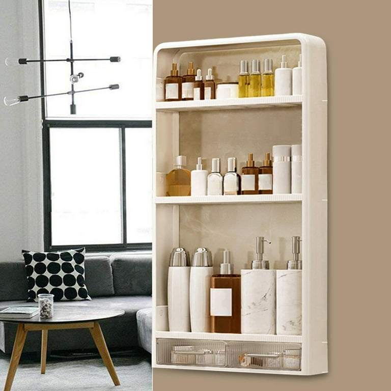 Clear Shower Floating Shelf with Hooks Wall Mounted No Drilling Display  Shelving