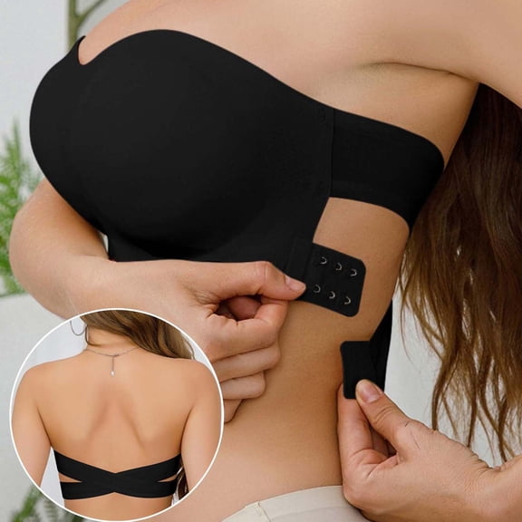 Ahabrexf Womens Bras Comfortable, Solid Color Strapless Bra Side Buckle Tube Top Underwear