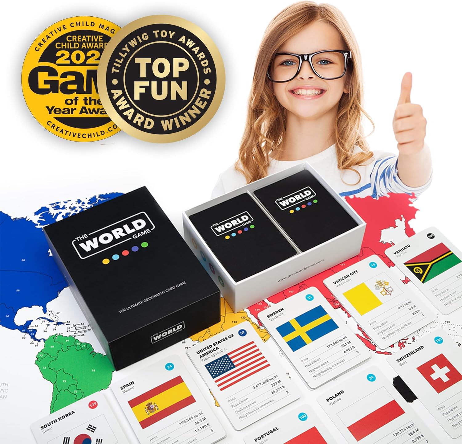 The World Game - Geography Card Game - Educational Games for Kids, Family and Adults - Cool Learning Gift Idea for Teenage Boys & Girls 8-12 with Map