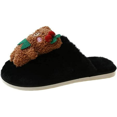 

PIKADINGNIS Cute Fuzzy Bear Slippers for Women Lovely Fluffy Fur Plush Cozy Soft House Shoes Indoor Anti-skid Heel Cover Slippers
