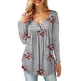 thumbnail image 1 of LilyLLL Womens Long Sleeve Buttons Floral Print Swing T-shirt Blouse Tops, 1 of 2