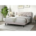 thumbnail image 2 of Light Pink Velvet Queen Bed Frame - Modern Upholstered Platform Bed, Clean Lines Design, Bedroom Furniture, Wood & Velvet, No Box Spring Needed, 2 of 11