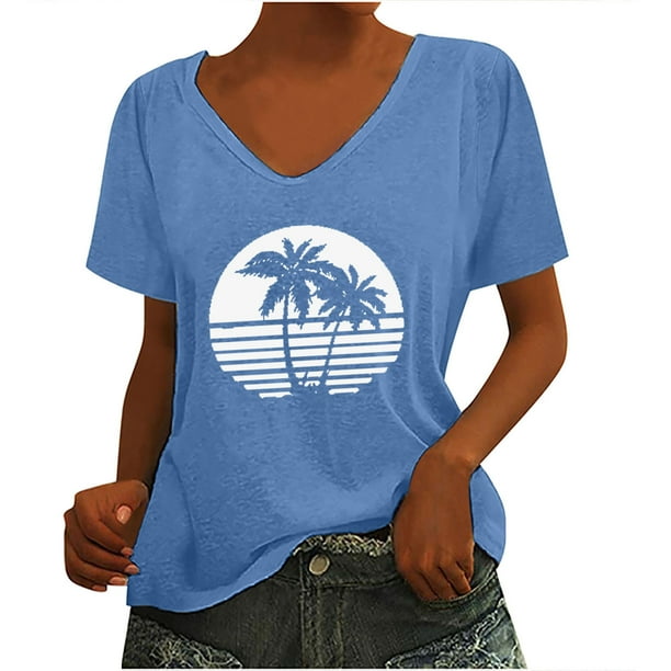 Camiseta sin mangas con cuello en V y estampado informal elegante para mujer OAVQHLG3B Store lin121212
