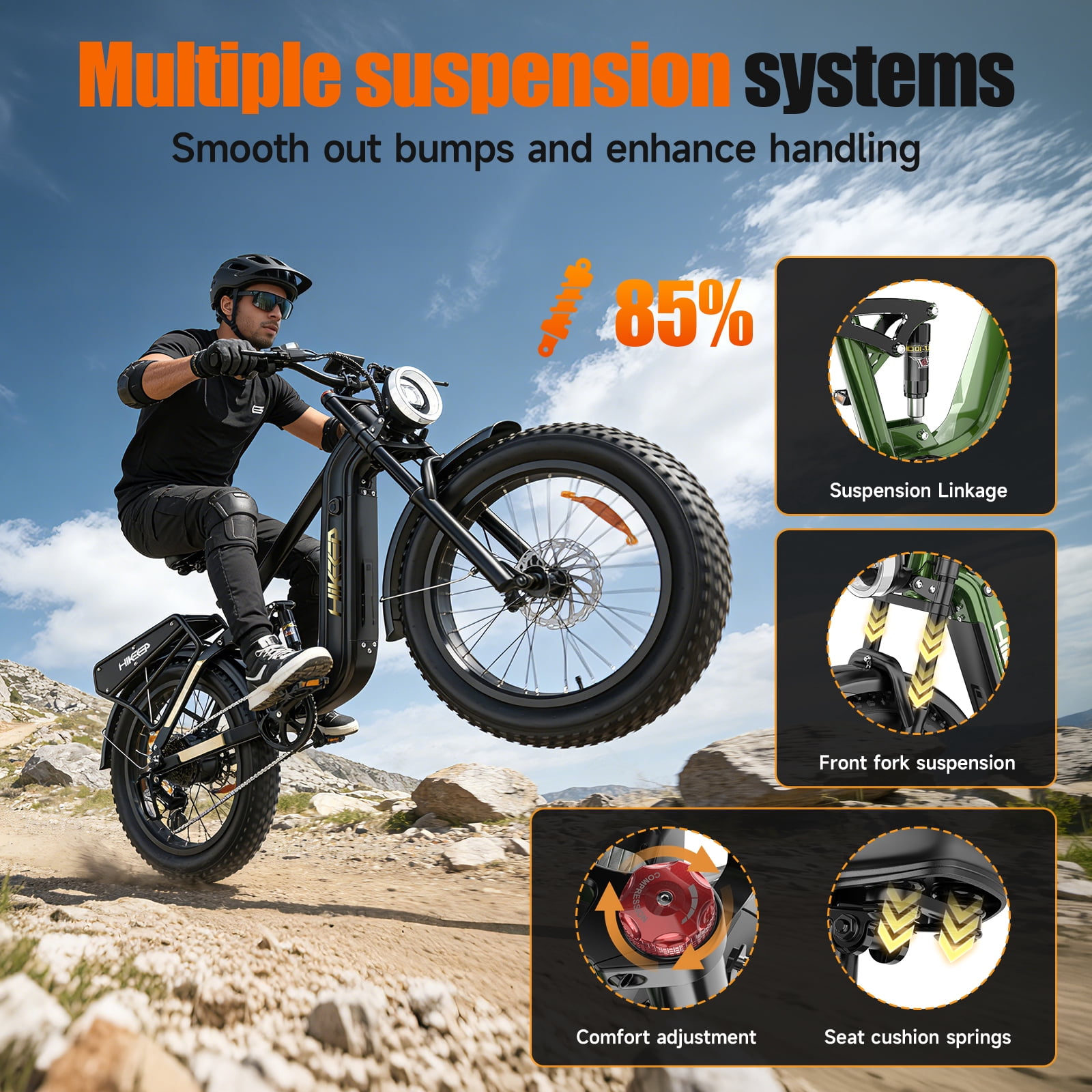 Helokeep 26" Black Fat Tire High Performance Cargo Electric Bike for Men, 4000W Peak 2000W, 40MPH, 48V 25Ah UL2849 Off-Road Ebike