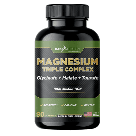 Gade Nutrition Triple Magnesium Complex with Magnesium Glycinate, Magnesium Malate & Magnesium Taurate | Pure Magnesium Supplement for sleep and calm | Made in USA