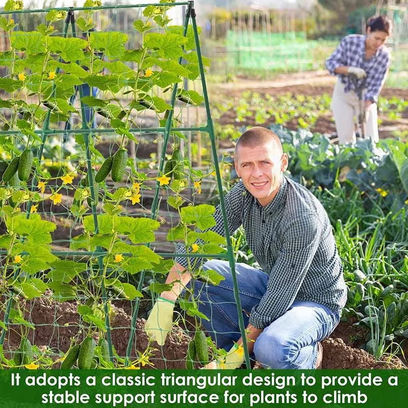 Cucumber Trellis for Raised Beds, 1 Pack 31.5"x31.5" A-Frame Garden Trellis, Climbing Plant Support with Netting for Cucumber Tomato Bean Pea