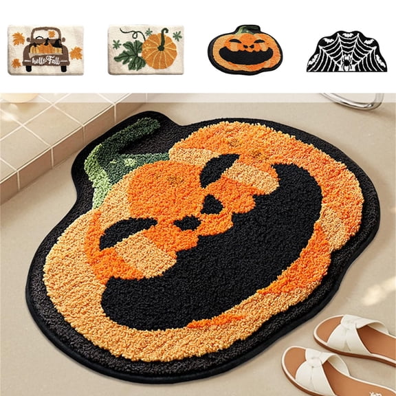 Halloween Bath Mat Pumpkin Web Vintage Truck Mat 15.75x23.62in Polyester Absorbent & Skidproof for Bathroom Entryway by MPOISVA