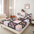 thumbnail image 3 of Manfei Pink Stripes Bowknot Queen Sheet Sets 4 Pieces for Girls,Chic Flowers Plaid Bed Set for Teens Female,Lightweight Room Decor, 3 of 5