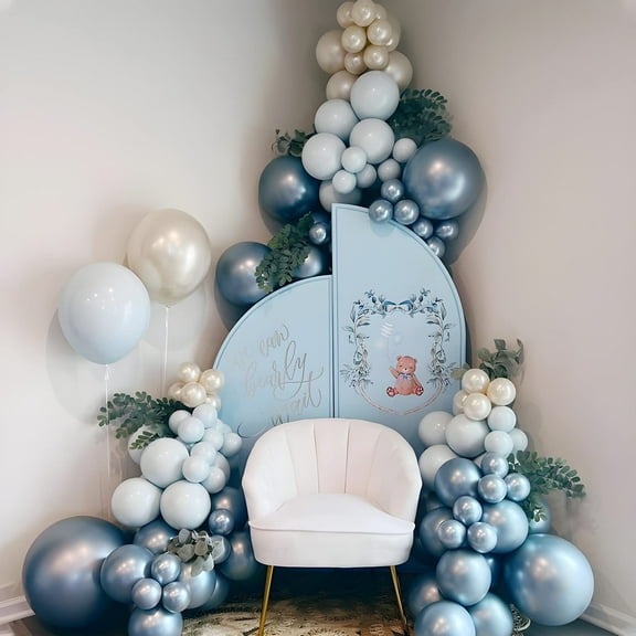 Balloon Garland Set, 128 Pieces Blue and White Balloon Kit for Birthday, Baby Shower, Party Decorations