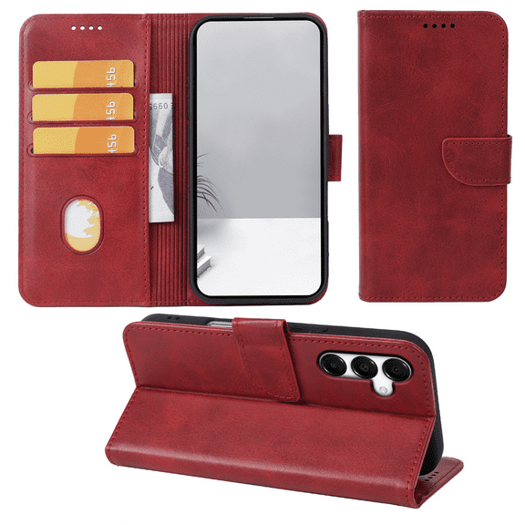 SELOZKE for Samsung Galaxy A16 5G Red Full Coverage Wallet Case with Credit Card Holder,PU Leather Magnetic Protective Phone Case