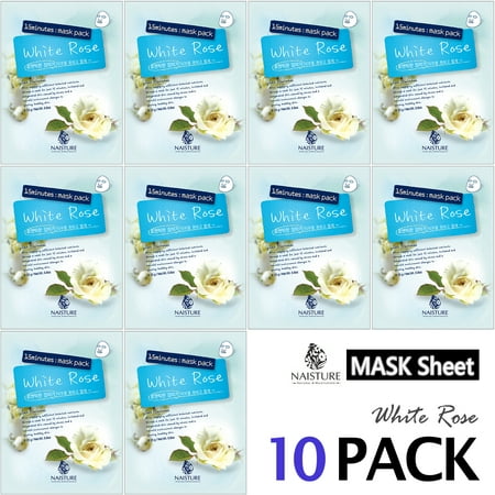 Collagen Facial Sheet Mask Pack (10 Sheets) Face Treatment [NAISTURE] Essence Face Masks - 15 Minute Application For Moisturizing Revitalizing Hydration 0.8 oz, Made in Korea - White