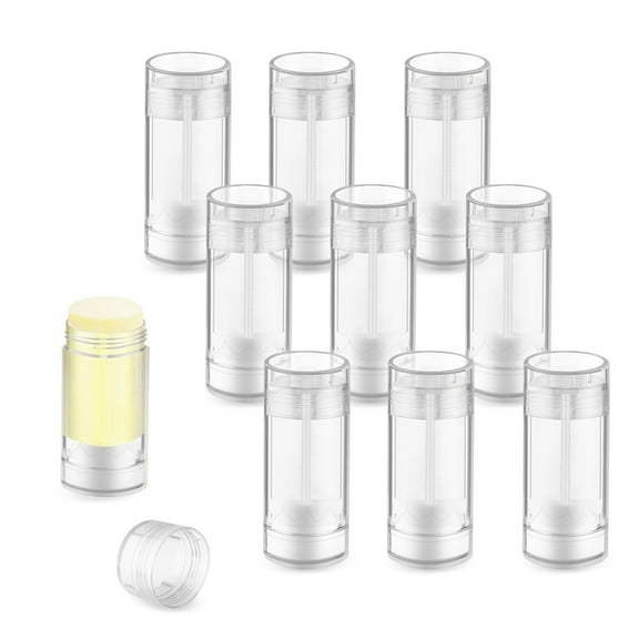 Tutuviw 10 Pcs 0.6oz Plastic Travel Size Deodorant Container,Empty Round Twist-Up Stick Tube Bottomfill for Solid Lotion Bars Homemade Deodorant Body Balm Soap Sticks Sunscreen(Clear)