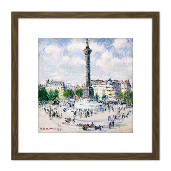 Loiseau La Place Bastille Paris Painting 8X8 Inch Square Wooden Framed Wall Art Print Picture with Mount