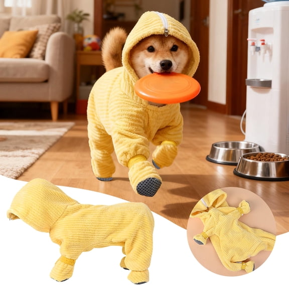 Dog Hoodie with Zipper, Winter Soft Warm Cute Puppy Sweater and Cat Coat, Thermal Pet Clothing for Small Breeds in Yellow, M Size