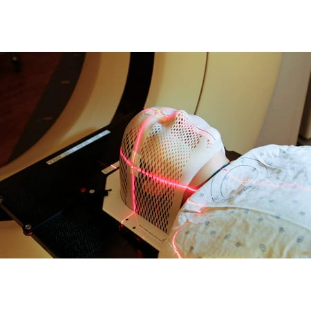 Lasers used to position a patient wearing a short face mask in a computed tomography scanner Poster Print by National Institutes of HealthStocktrek