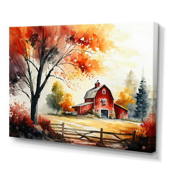 Designart Calm Red Barn In Spring V Canvas Wall Art