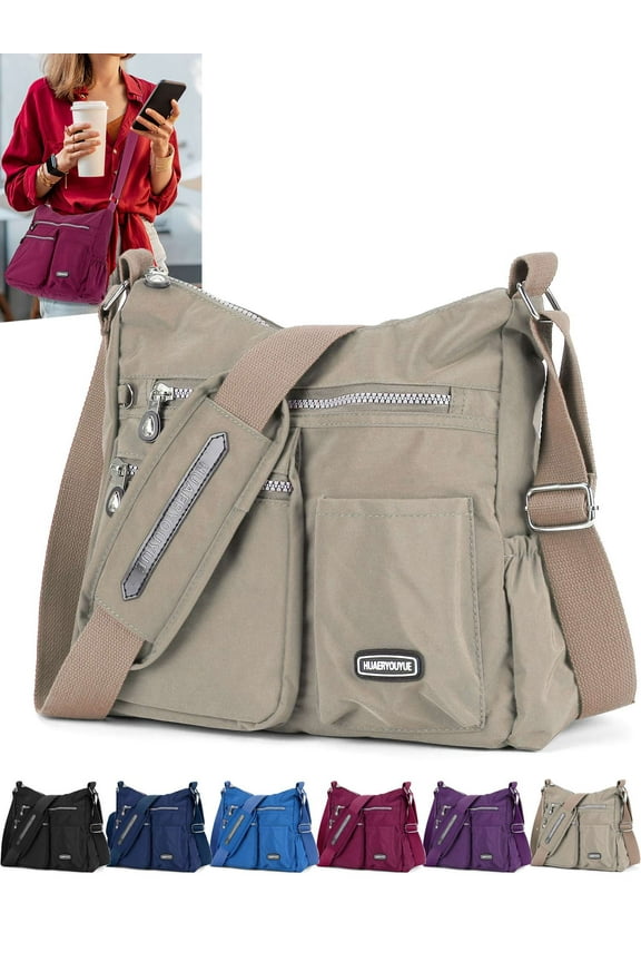 Women's Nylon Solid Print Crossbody Messenger Bag, Beige