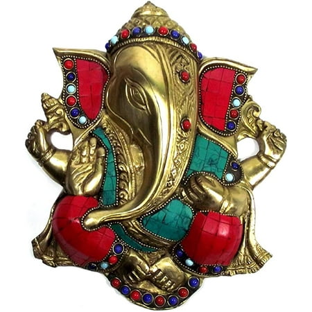 

craftuno Brass Lord Ganesha Wall Hanging With Stone Work