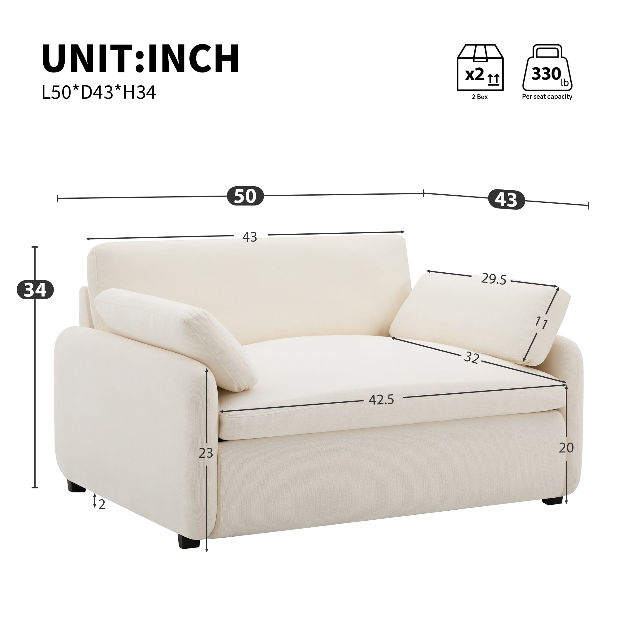 Howcool 50×43 Inch Oversized Chenille Accent Chair, Wide Deep Seat Comfy Armchair with Pillow for Living Room Apartment