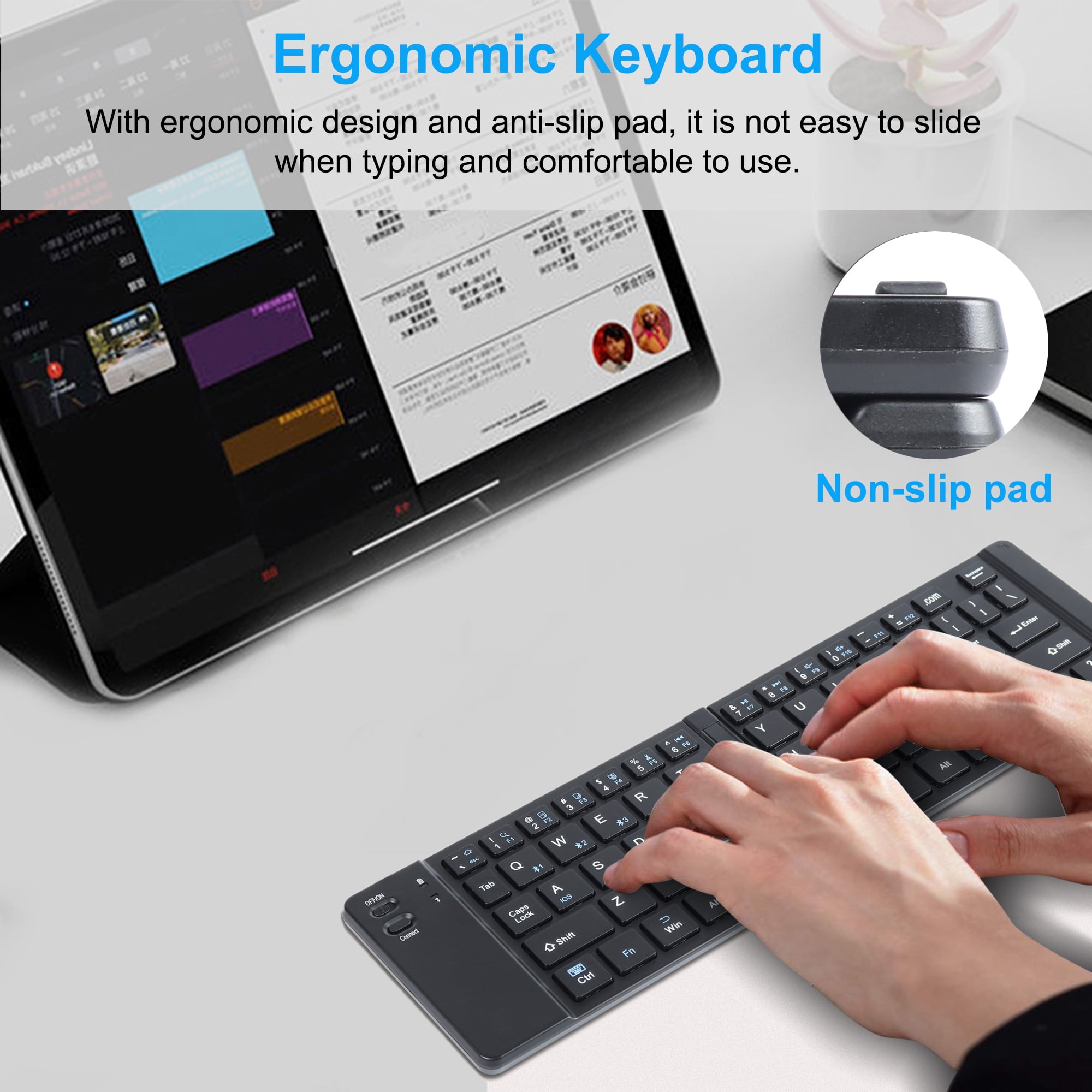 Dpisuuk Foldable Bluetooth Keyboard Portable Ultra Slim Multi Device Wireless Keyboard 66 Keys Pocket Size Rechargeable Keyboard Cordless Keyboard for Laptop Tablet PC (Black)
