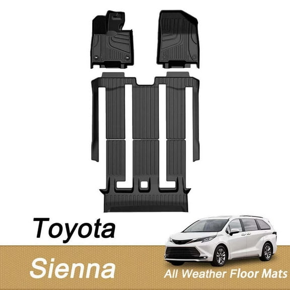 IKABEVEM Car Floor Mats For Toyota Sienna 2021-2024 All Weather TPE Rubber Floor Liners Protection