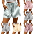 thumbnail image 2 of Women's Wide Leg Summer Striped Beach Shorts, Loose High Waisted Business Casual Shorts with Pockets, 2 of 8