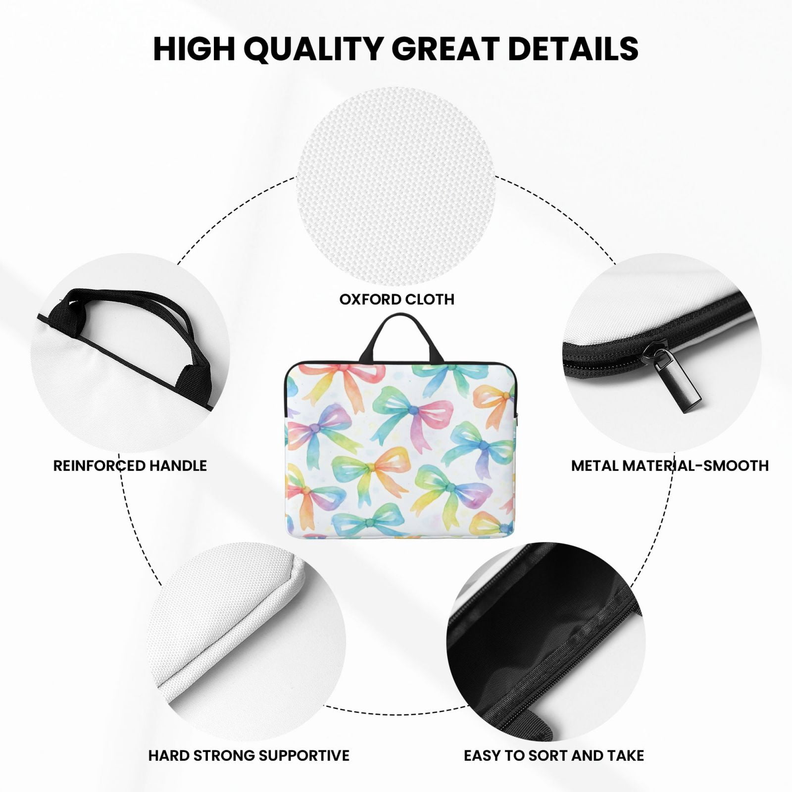 Laptop Sleeve Bag For Women Men 14inch Waterproof Durable Protective Computer Carrying Cover Handle Laptop Case Bag Watercolor Rainbow Ribbon Bow Pattern