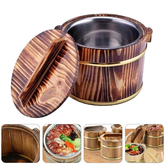 HIAKDOFT Wooden Rice Bowl With Lid Coffee 1Pcs 7.86x7.86in