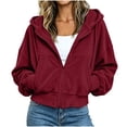 thumbnail image 2 of Ynynloco Womens Zip Up Hoodies Cropped Jackets Fall Outfits Lightweight Slouchy Drop Shoulder Casual Travel Winter with Pockets Airport Workout Athletic, 2 of 7