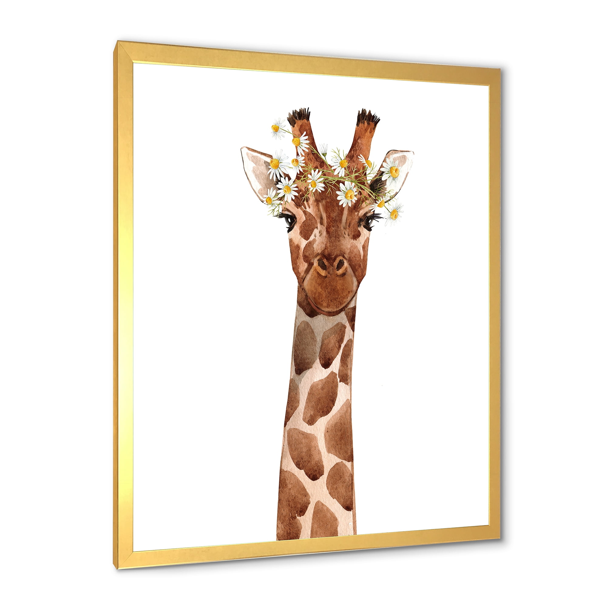 Designart 'Portrait of A Giraffe With White Flowers' Farmhouse Framed Art Print