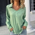 thumbnail image 5 of Women's Casual Tops Dressy Long Sleeve Shirts Solid Color V Neck Tees Fashion Button Down Loose Comfy Blouses, 5 of 8