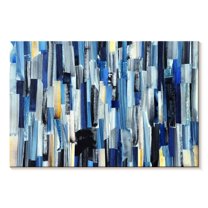 Elephant Stock Striped Blue Abstract Wall Art - Horizontal Canvas Wall Art - Living Room Wall Decor - Abstract Canvas - Blue And Yellow Decor - 24" x 16"