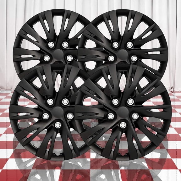 Set of 4 Front and Rear Gloss Black 10 Split Spoke 15" Wheel Covers
