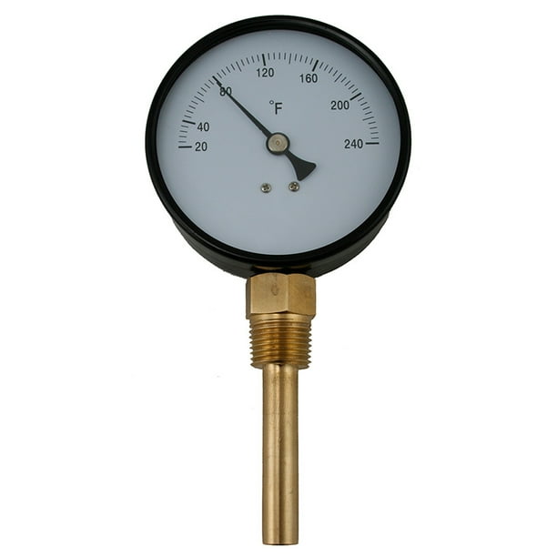 BiMetal Dial Thermometer, Straight Outlet with Brass Well, 23/8" Stem